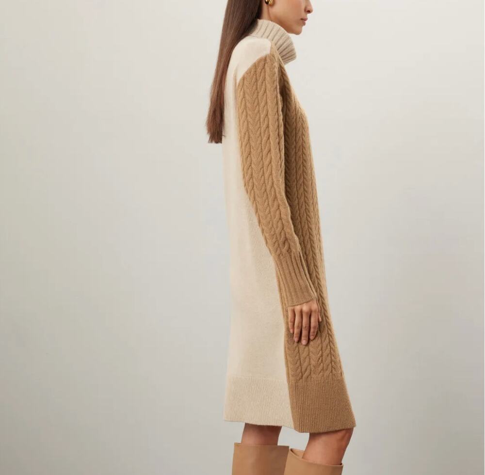 Eudon Choi Beige Turtleneck High Low Hem  Sweater Dress XL Wool Art to Wear $350